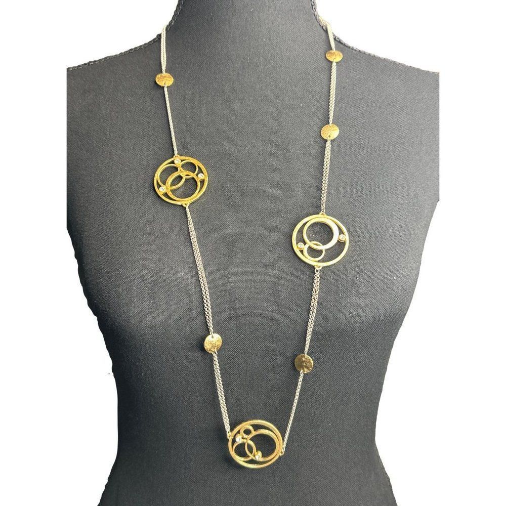 Brighton Necklace Silver Gold Tone Rhinestone Long Length Geometric